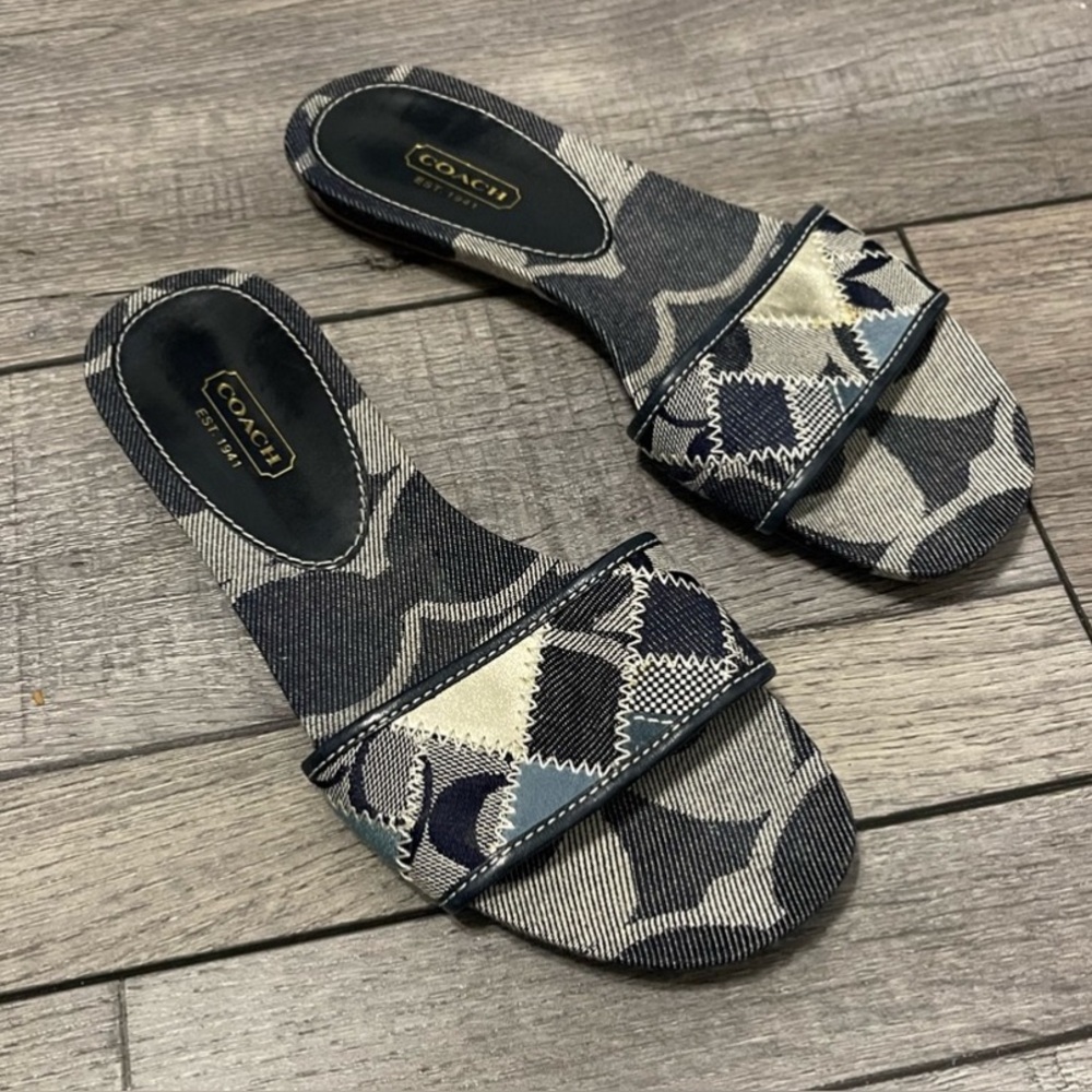 Coach Black and Gray Patterned Sandals